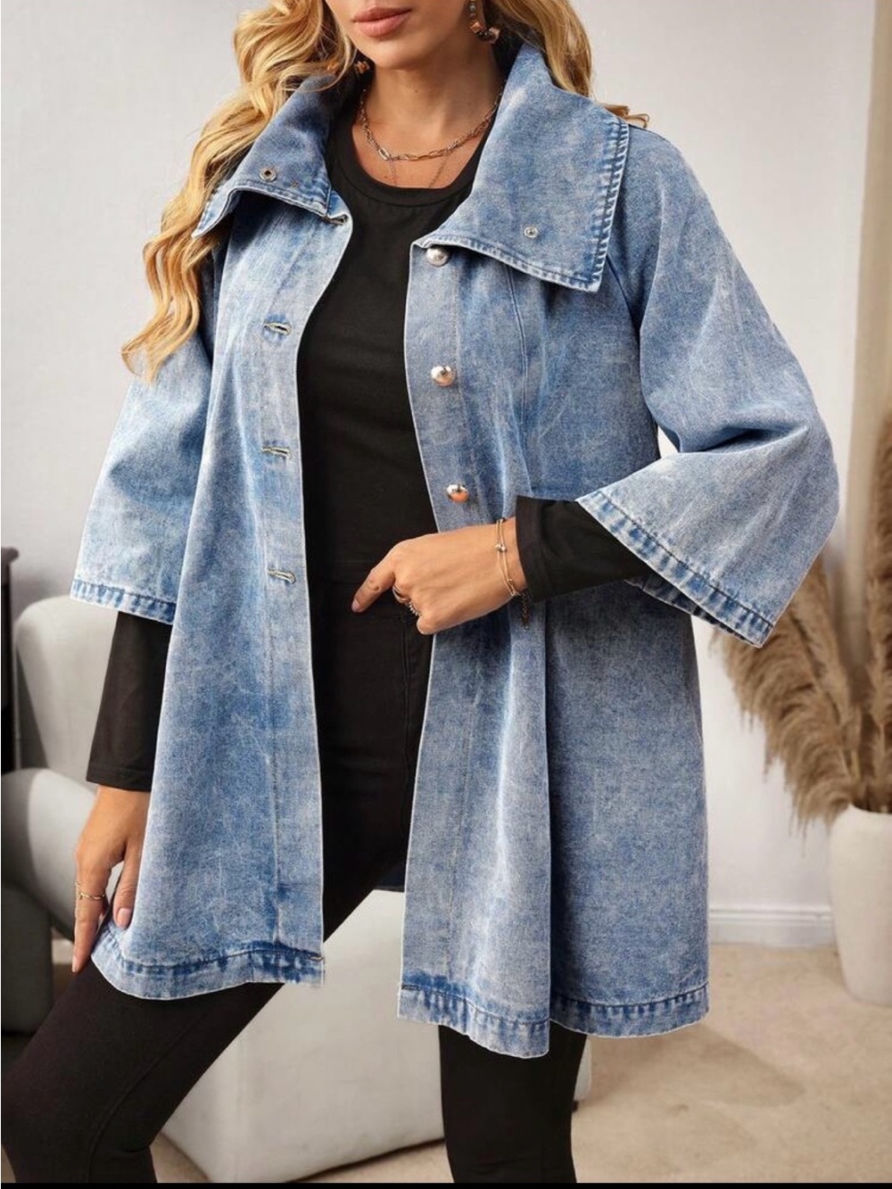 Light Wash Blue Denim Swing Jean Jacket Size L - Picture 4 of 8